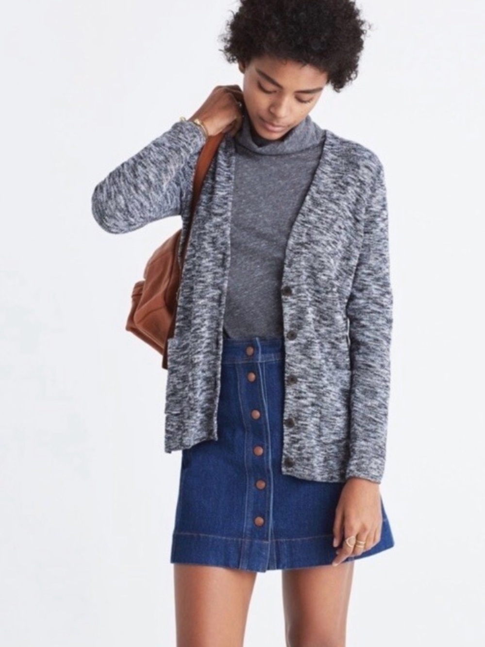 Madewell Marled Gray Fieldwalk Button Cardigan Front Pockets Woman's Size L